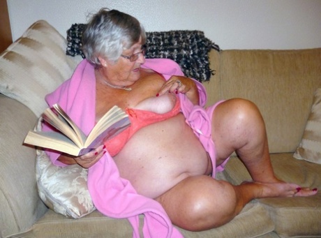Obese UK nan Grandma Libby masturbates while reading a romance novel